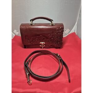 💥 Patricia Nash Charonne Leather Tooled Embossed British Tan Satchel Bag